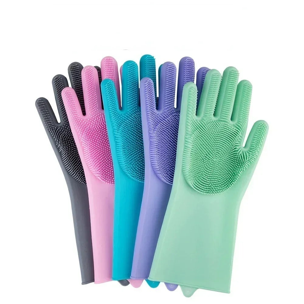 Magic Silicone Dish Washing Gloves | Reusable Heat-Resistant Rubber Cleaning Gloves.