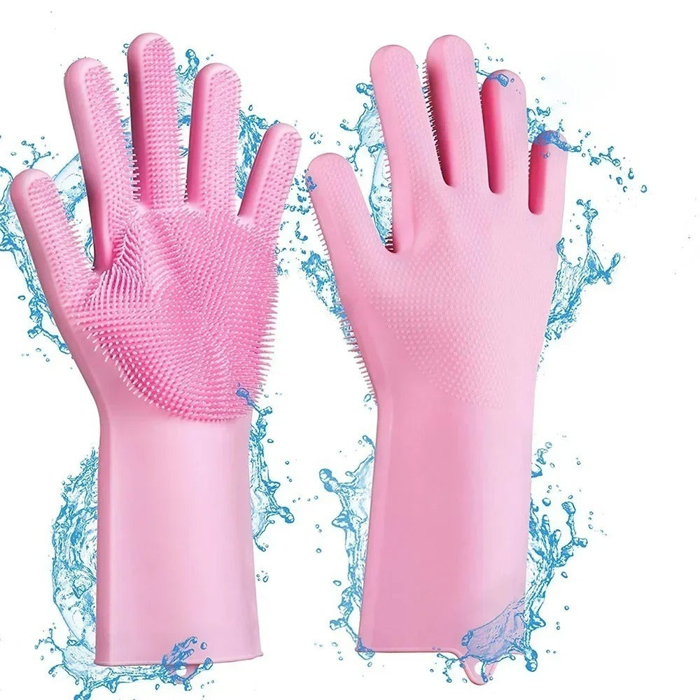 Magic Silicone Dish Washing Gloves | Reusable Heat-Resistant Rubber Cleaning Gloves.