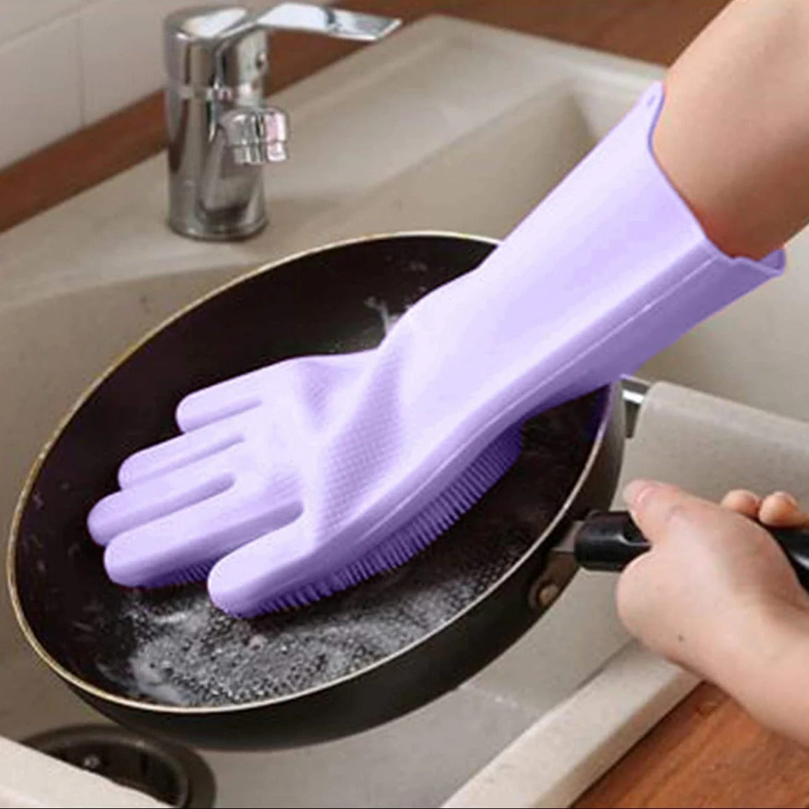 Magic Silicone Dish Washing Gloves | Reusable Heat-Resistant Rubber Cleaning Gloves.