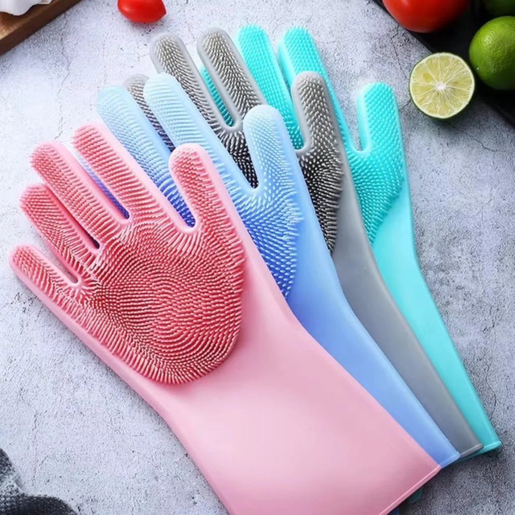 Magic Silicone Dish Washing Gloves | Reusable Heat-Resistant Rubber Cleaning Gloves.